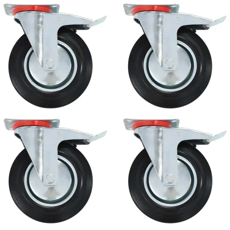 Kółka skrętne z podwójnymi hamulcami, 4 szt., 200 mm