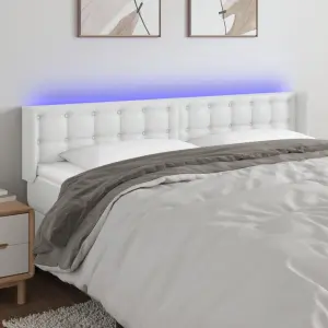 Zagłówek do łóżka z LED, biały, 163x16x78/88 cm, sztuczna skóra
