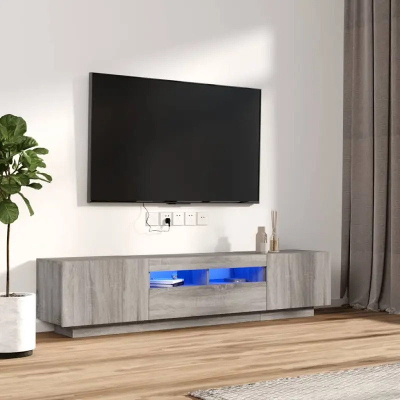 Zestaw 2 szafek TV z oświetleniem LED, szary dąb sonoma
