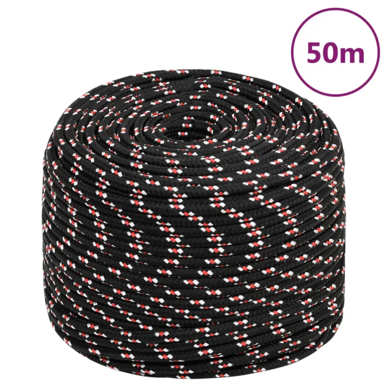 Linka żeglarska, czarna, 8 mm, 50 m, polipropylen