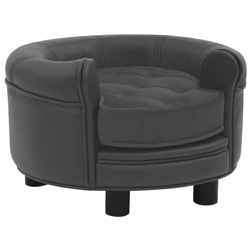Sofa dla psa, ciemnoszara, 48x48x32 cm, plusz i sztuczna skóra