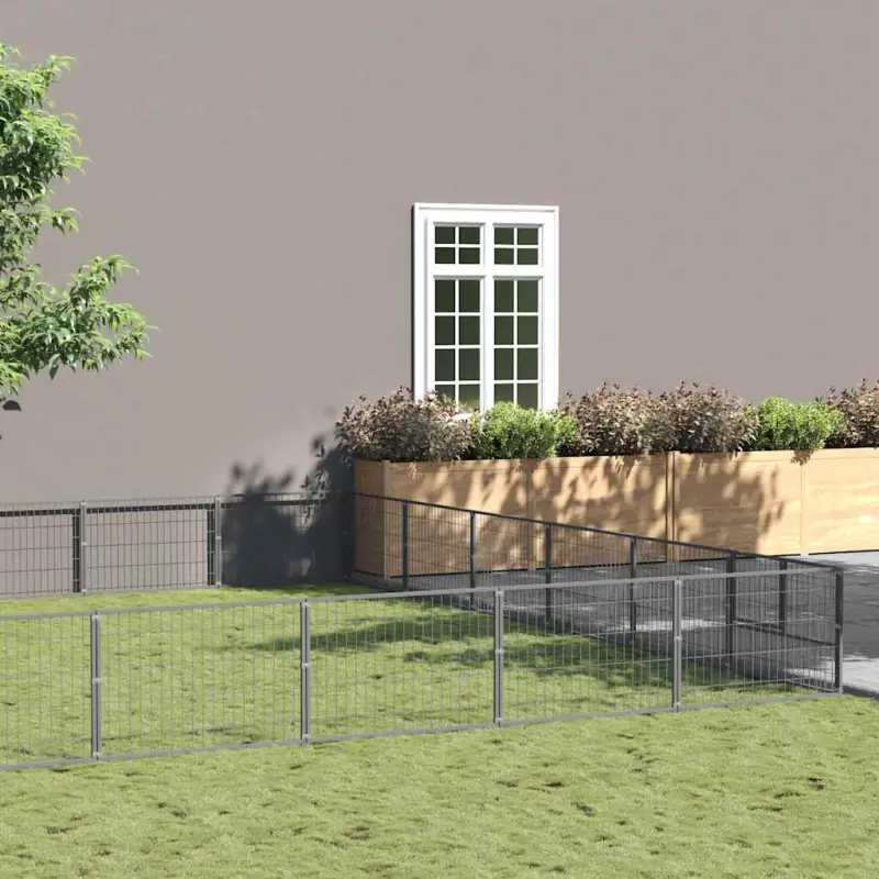 Kojec dla psa, srebrny, 54 m², stalowy