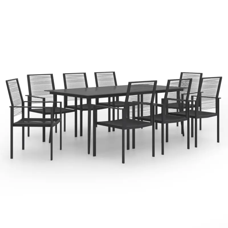 Meble ogrodowe 9-cz. zestaw jadalniany czarny rattan PVC stal