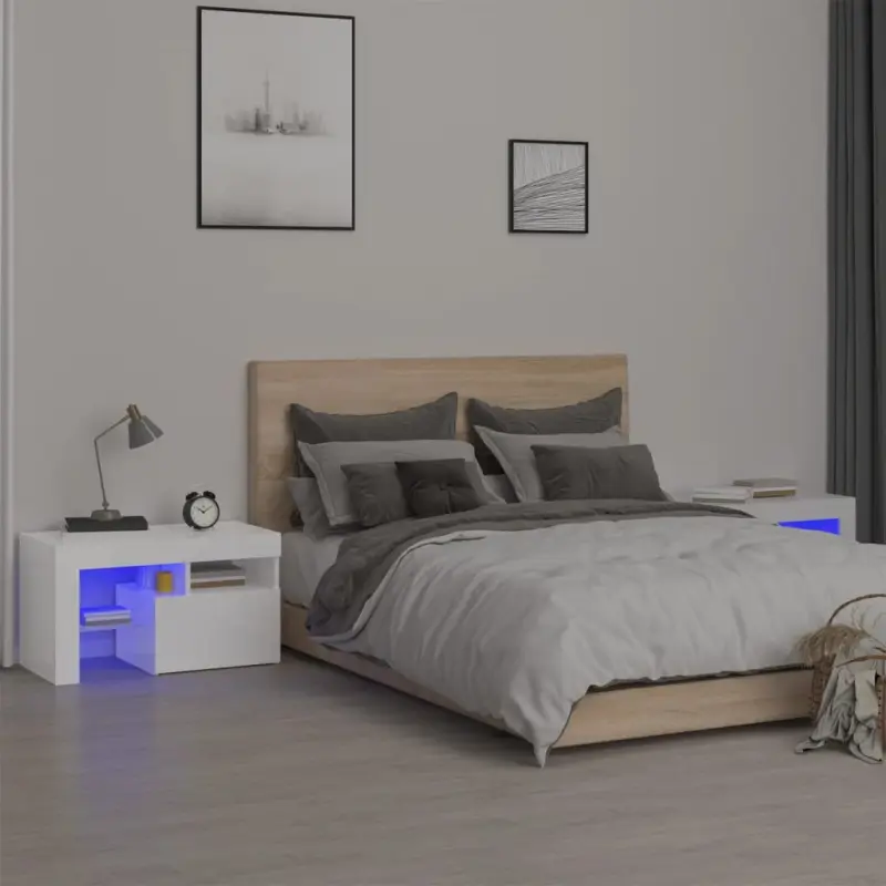 Szafki z oświetleniem LED, 2 szt., białe, połysk, 70x36,5x40 cm