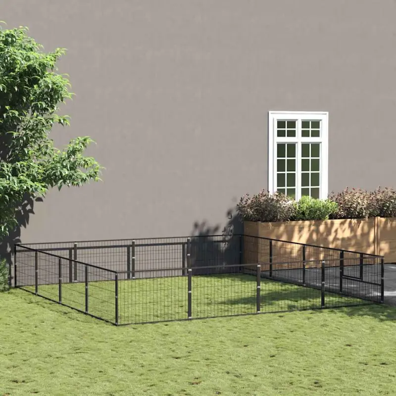 Kojec dla psa, czarny, 16 m², stalowy