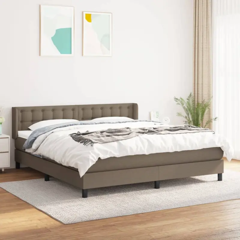Łóżko kontynentalne z materacem, taupe, tkanina, 160x200 cm