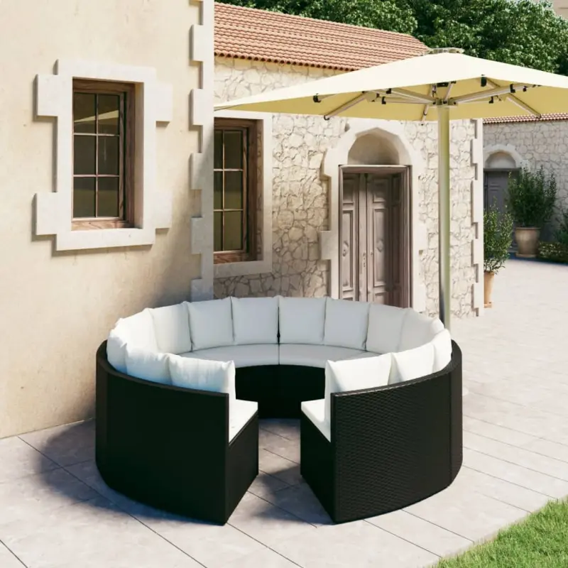 Meble ogrodowe sofa 8-częściowa czarna rattan PE z kremowymi poduszkami