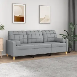 3-osobowa sofa z poduszkami, jasnoszara, 180 cm, tkanina
