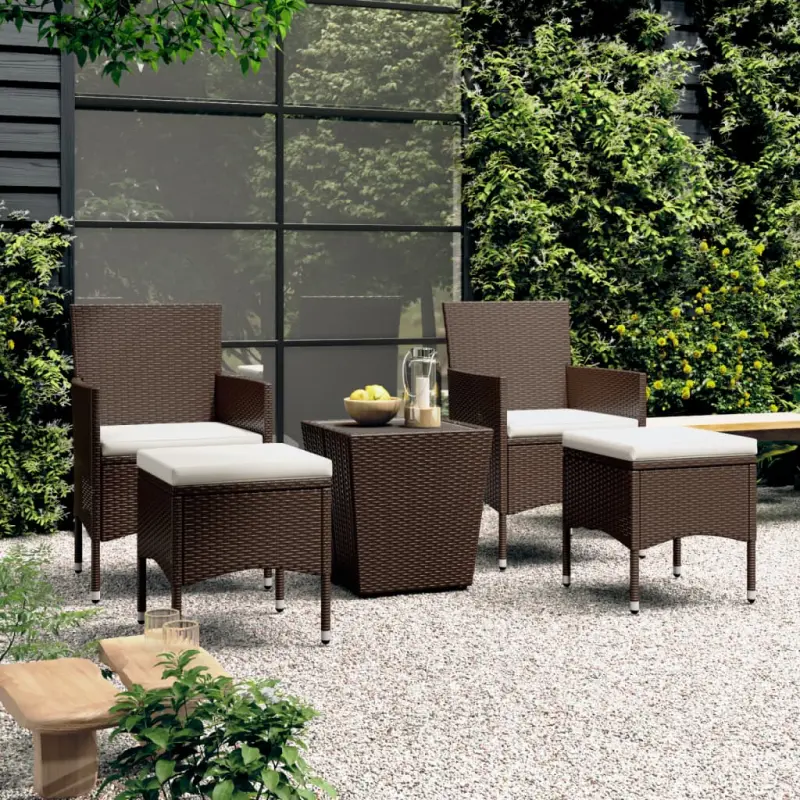 5-cz. zestaw mebli bistro, rattan PE i szkło hartowane, brązowy