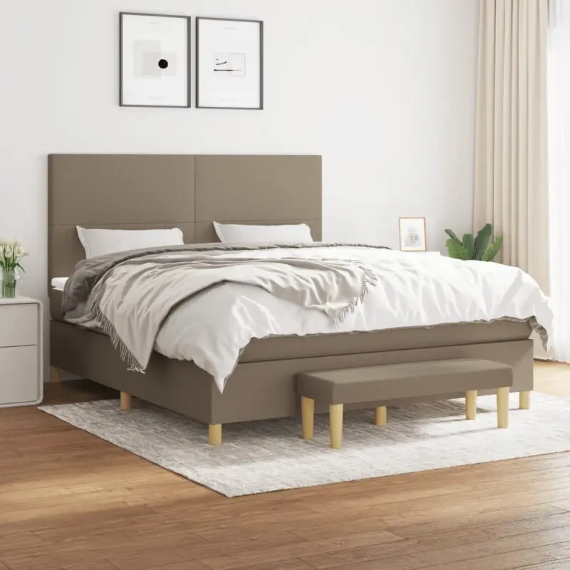 Łóżko kontynentalne z materacem, taupe, tkanina, 180x200 cm
