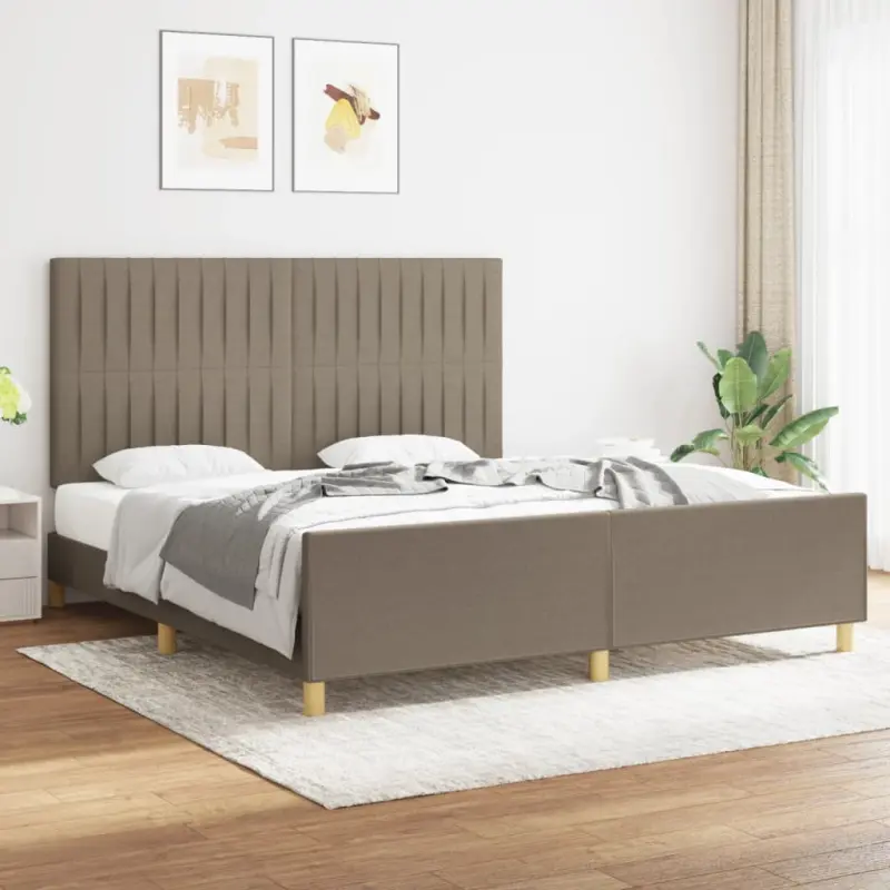 Rama łóżka bez materaca, taupe, 180x200 cm, obita tkaniną