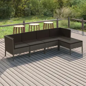 Meble ogrodowe 5-cz. zestaw wypoczynkowy rattan PE szary z poduszkami