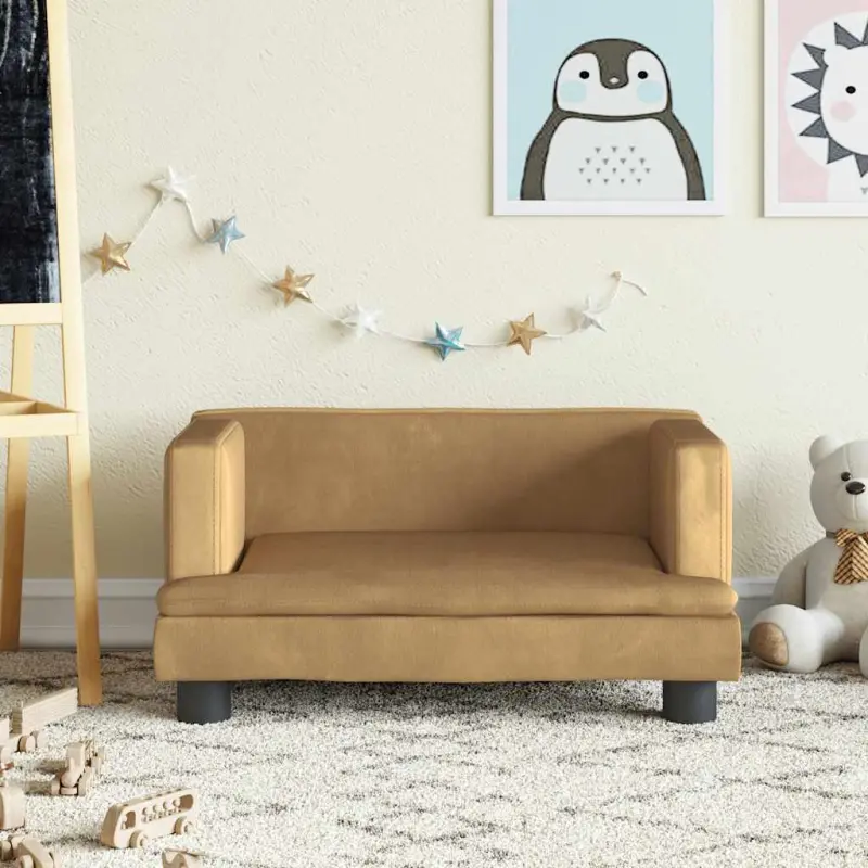 Sofa dla dzieci, brązowa, 60x40x30 cm, aksamit