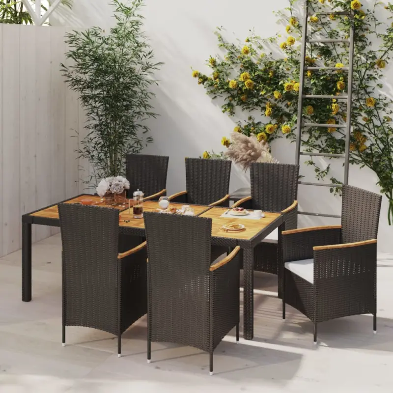 7-cz. zestaw mebli ogrodowych z poduszkami, rattan PE, czarny