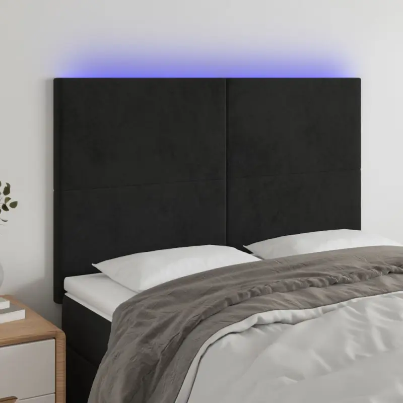 Zagłówek do łóżka z LED, czarny, 144x5x118/128 cm, aksamit