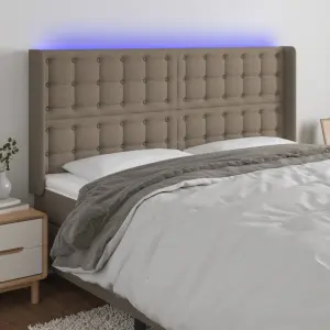 Zagłówek do łóżka z LED, taupe, 163x16x118/128 cm, tkanina