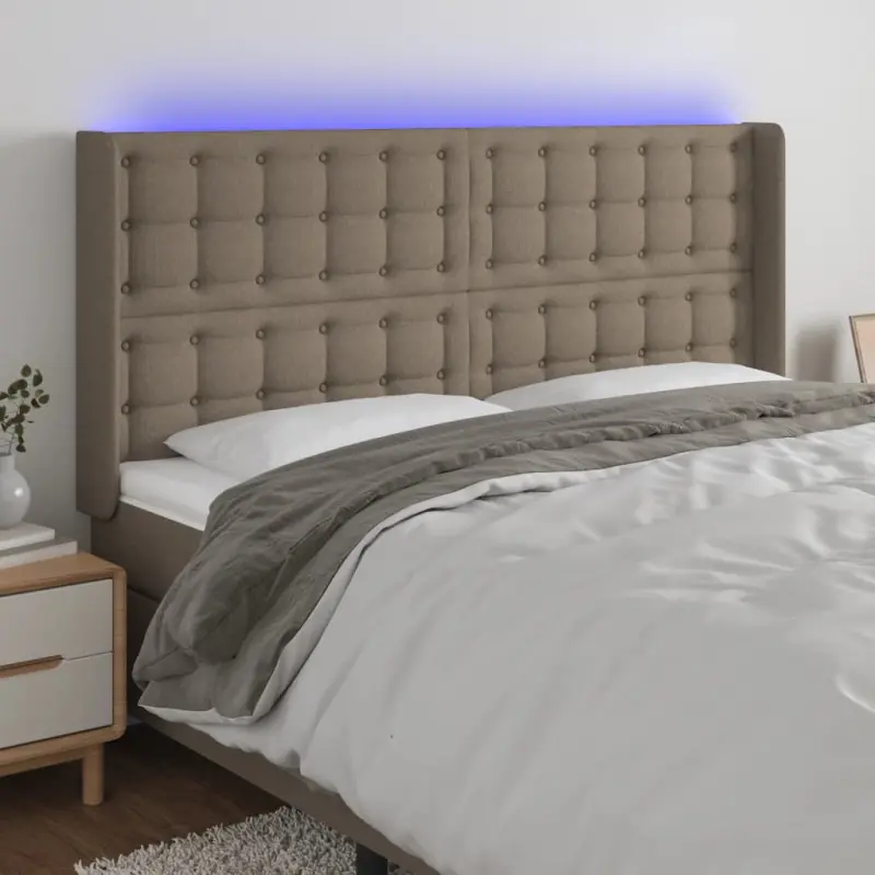 Zagłówek do łóżka z LED, taupe, 163x16x118/128 cm, tkanina