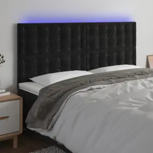 Zagłówek do łóżka z LED, czarny, 160x5x118/128 cm, aksamit