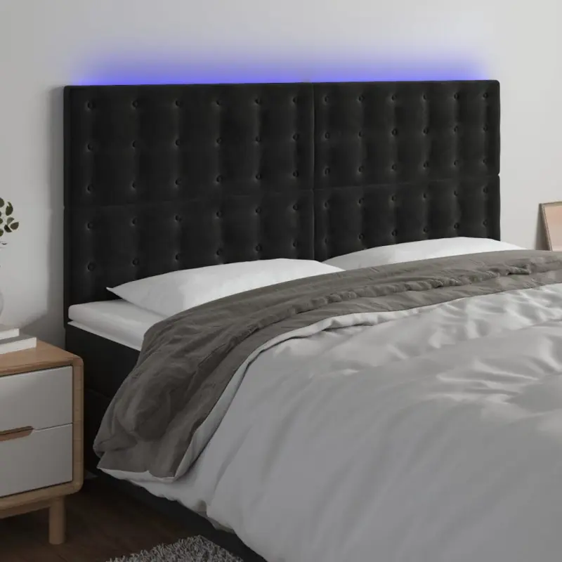 Zagłówek do łóżka z LED, czarny, 160x5x118/128 cm, aksamit