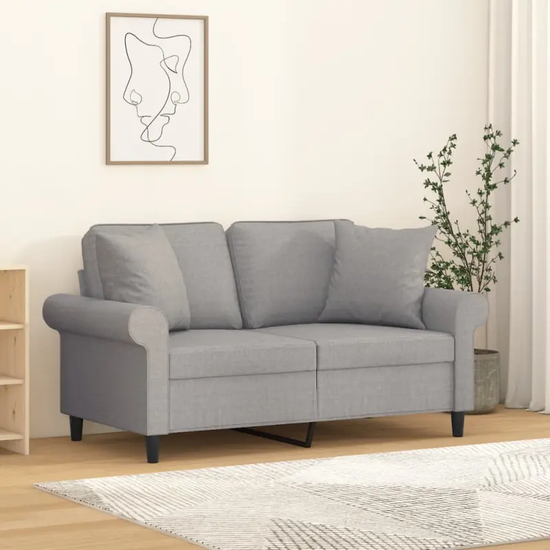 2-osobowa sofa z poduszkami, jasnoszara, 120 cm, tkanina