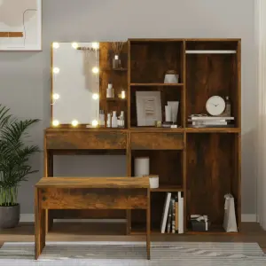 Zestaw z toaletką i oświetleniem LED, przydymiony dąb