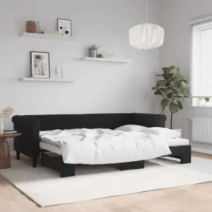 Sofa rozsuwana, czarna, 80x200 cm, aksamit