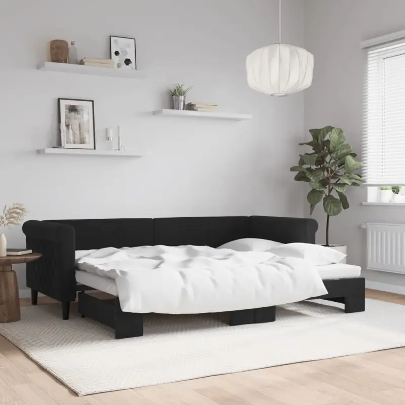 Sofa rozsuwana, czarna, 80x200 cm, aksamit