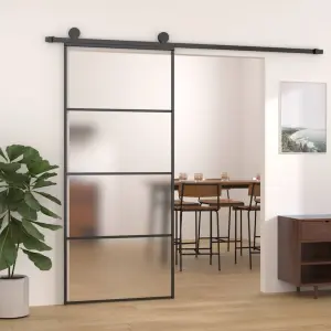 Drzwi przesuwne, szkło ESG i aluminium, 90x205 cm, czarne
