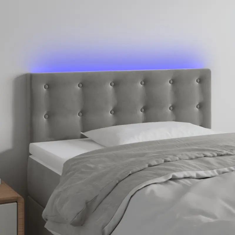 Zagłówek do łóżka z LED, jasnoszary, 100x5x78/88 cm, aksamit