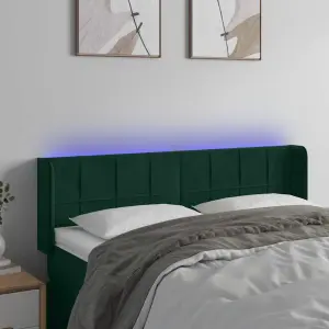 Zagłówek do łóżka z LED, ciemnozielony, 147x16x78/88cm, aksamit