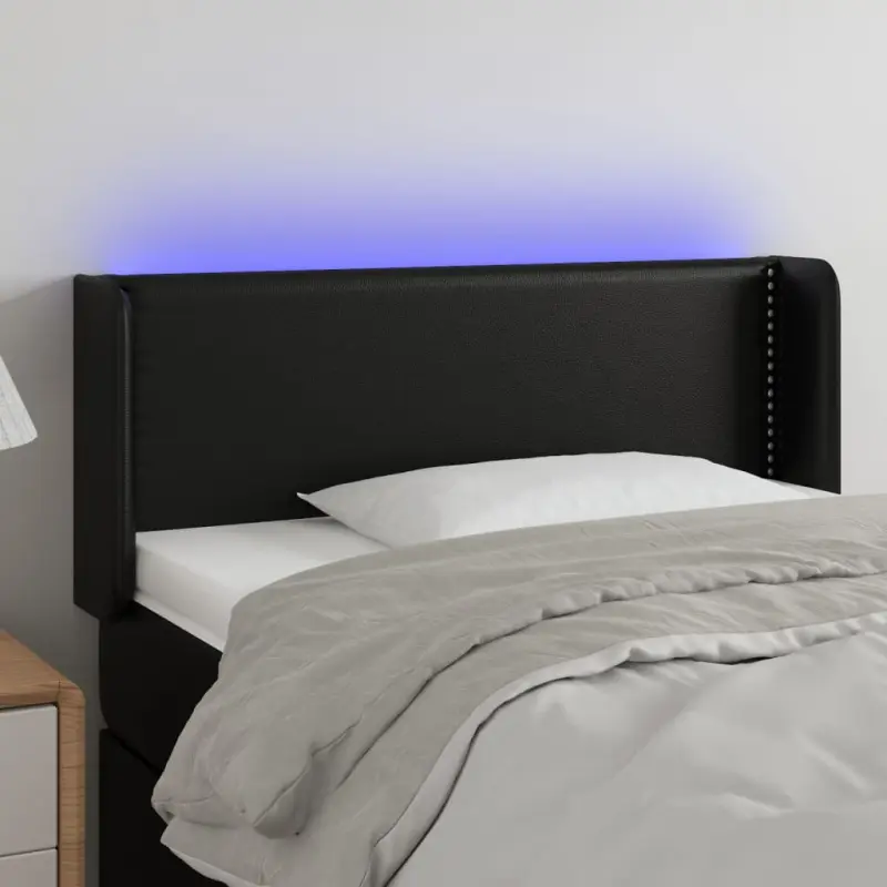 Zagłówek do łóżka z LED, czarny, 83x16x78/88 cm, sztuczna skóra