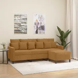 3-osobowa sofa z podnóżkiem, brązowy, 180 cm, aksamit