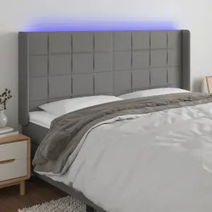Zagłówek do łóżka z LED, ciemnoszary, 203x16x118/128cm, tkanina