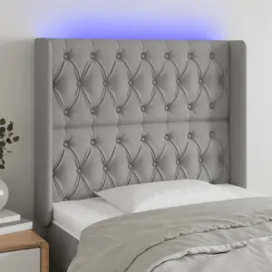 Zagłówek do łóżka z LED, jasnoszary, 93x16x118/128 cm, tkanina