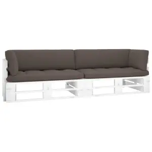 Meble ogrodowe sofa 2-osobowa z palet drewno sosnowe biała z poduszkami