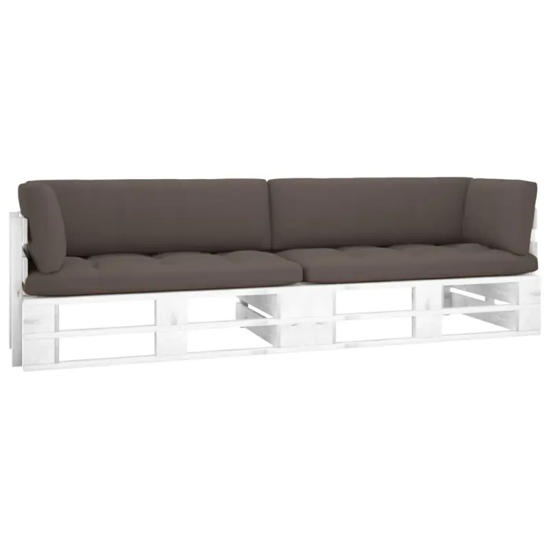 Meble ogrodowe sofa 2-osobowa z palet drewno sosnowe biała z poduszkami