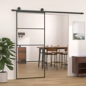 Drzwi przesuwne, aluminium i szkło ESG, 90x205 cm, czarne