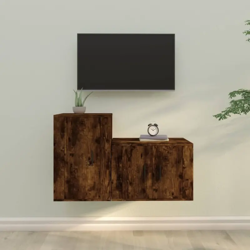 Zestaw 2 szafek TV, przydymiony dąb, materiał drewnopochodny
