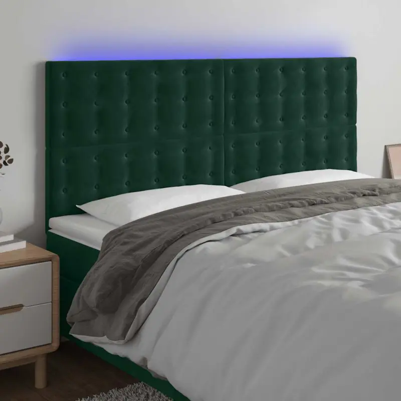 Zagłówek do łóżka z LED, ciemnozielony, 160x5x118/128 cm