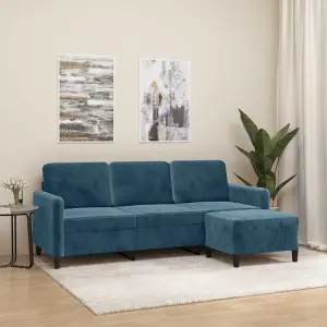 3-osobowa sofa z podnóżkiem, niebieska, 180 cm, aksamit