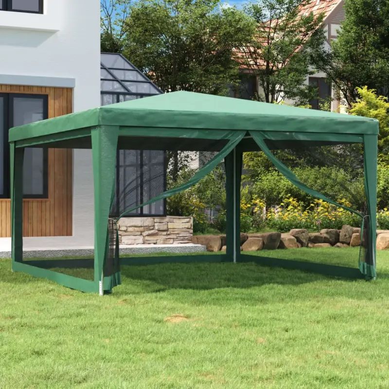 Namiot imprezowy z 4 ścianami z siatki, zielony, 4x4 m, HDPE