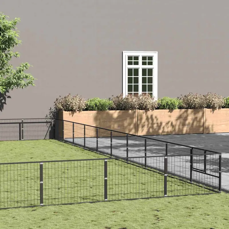 Kojec dla psa, czarny, 100 m², stalowy