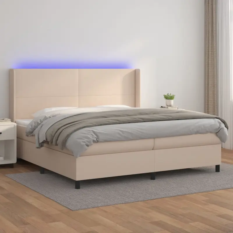 Łóżko kontynentalne, materac i LED cappuccino 200x200 cm