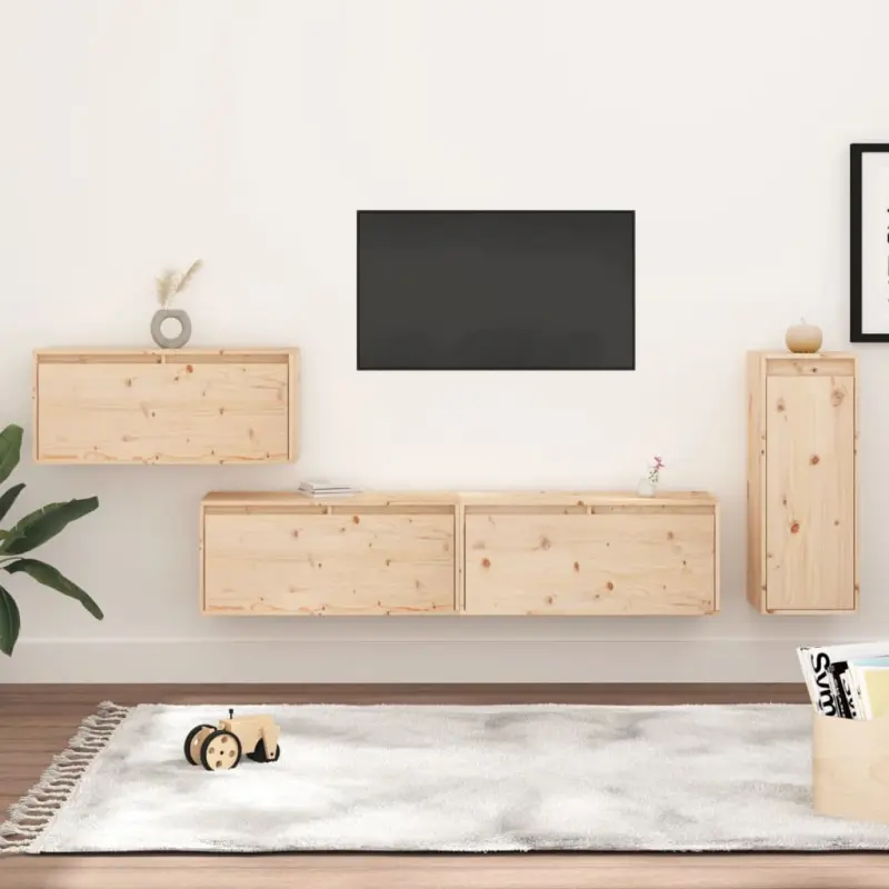 Szafki pod TV, 4 szt., lite drewno sosnowe
