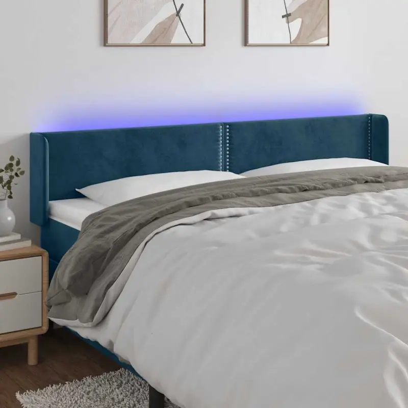 Zagłówek do łóżka z LED ciemnoniebieski 183x16x78/88 cm aksamit