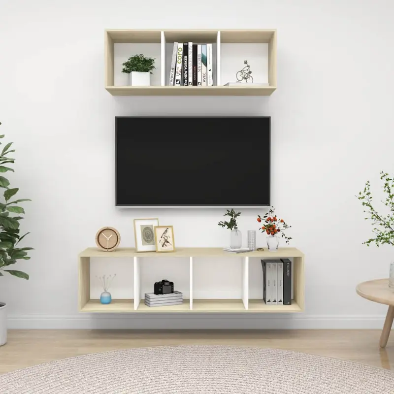 2-cz. zestaw szafek TV, biel i dąb sonoma
