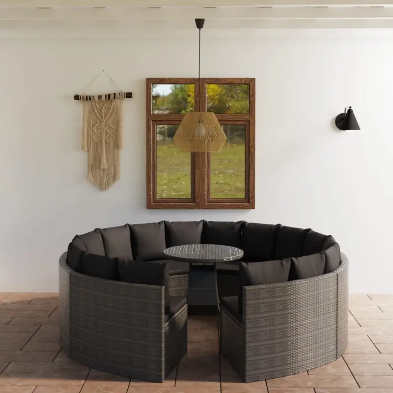 9-częściowa sofa do ogrodu, z poduszkami, polirattan, szara