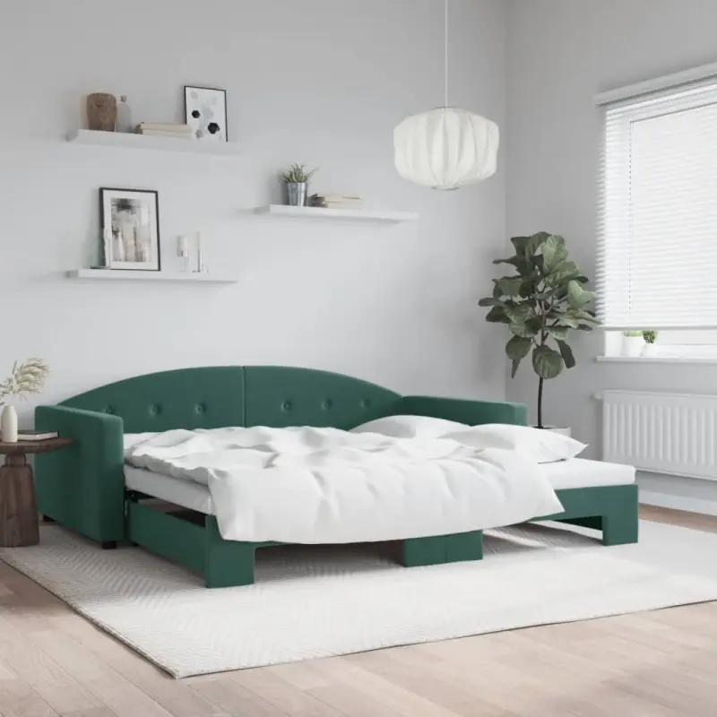 Sofa rozsuwana, ciemnozielona, 100x200 cm, aksamit