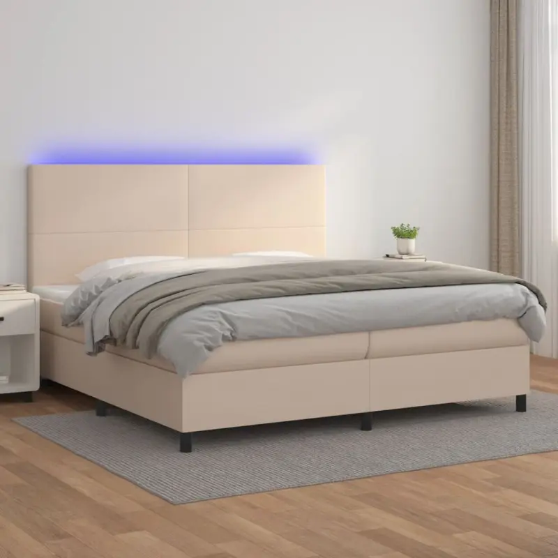 Łóżko kontynentalne, materac i LED cappuccino 200x200 cm