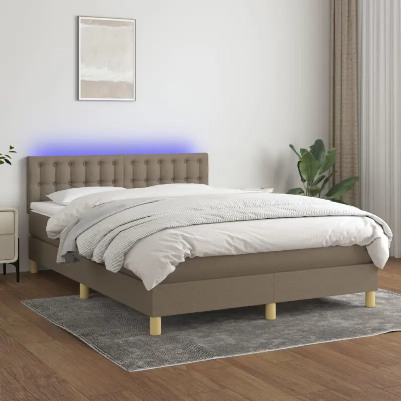 Łóżko kontynentalne z materacem, taupe, 140x200 cm, tkanina